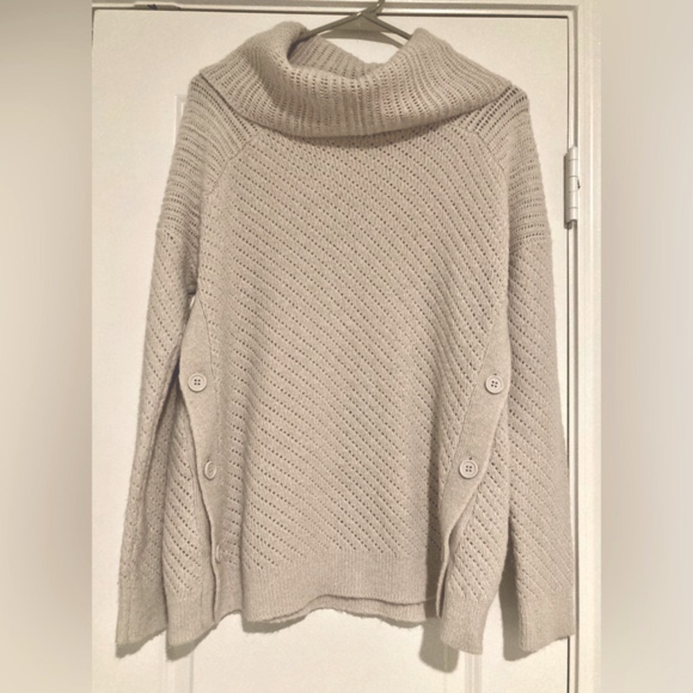 Lucky Brand turtleneck tunic wool sweater with side buttons
